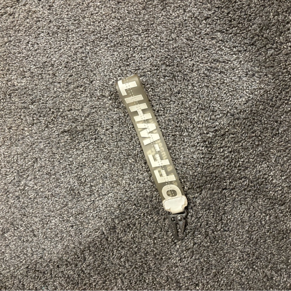 Off-White Gray Keychain with White Lettering